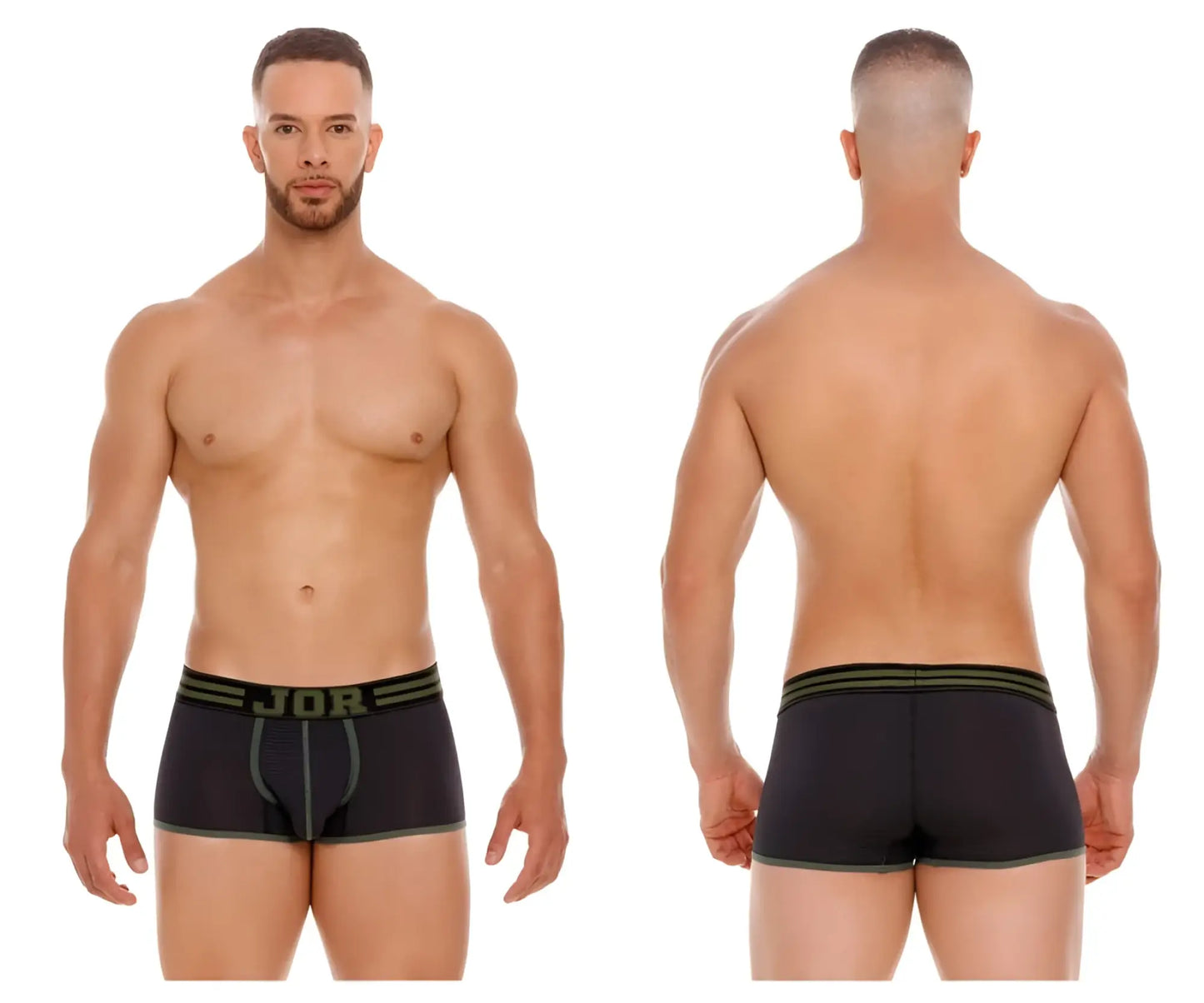 Black jor 2056 college trunks boxer briefs with olive green trim and subtle textured pattern for everyday comfort