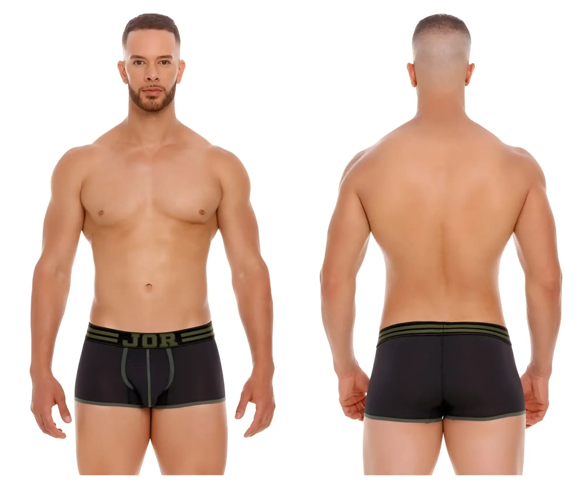 Black jor 2056 college trunks boxer briefs with olive green trim and subtle textured pattern for everyday comfort
