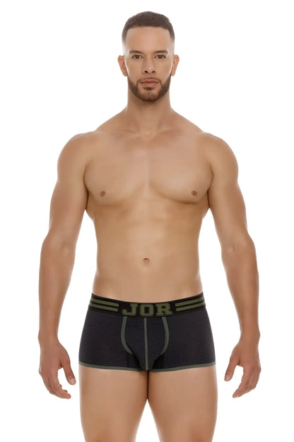 Black jor 2056 college trunks boxer briefs with olive green trim and subtle textured pattern for comfortable wear