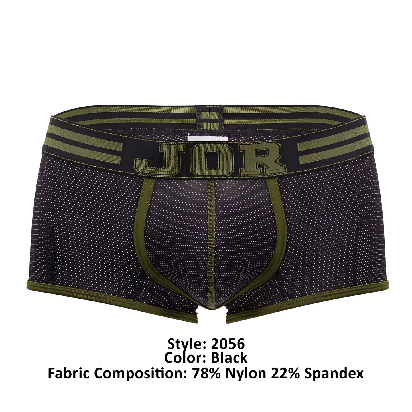 Black jor 2056 college trunks briefs with olive green trim and breathable mesh texture for comfortable wear