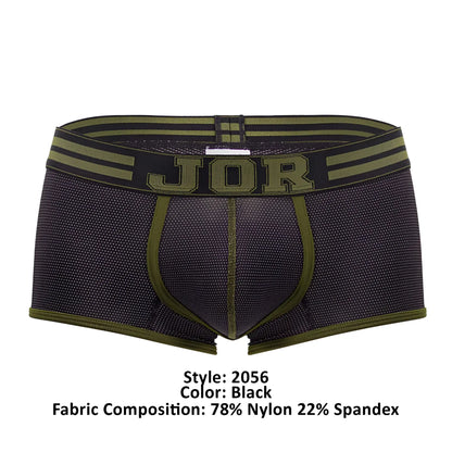 Black jor 2056 college trunks briefs with olive green trim and breathable mesh texture for comfortable wear