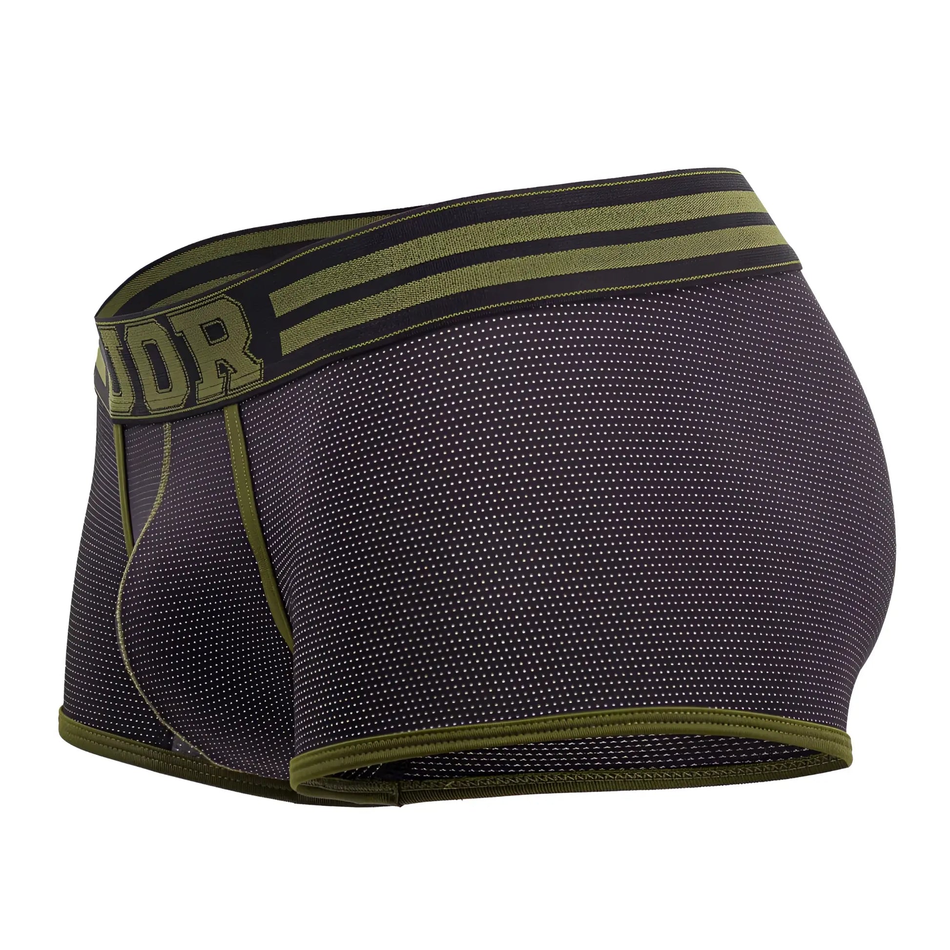 Dark gray boxer briefs with olive green trim and dotted texture featuring udr waistband in jor 2056 college trunks black