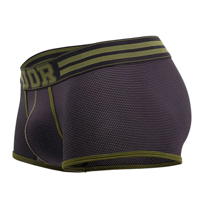 Dark gray boxer briefs with olive green trim and dotted texture featuring udr waistband in jor 2056 college trunks black