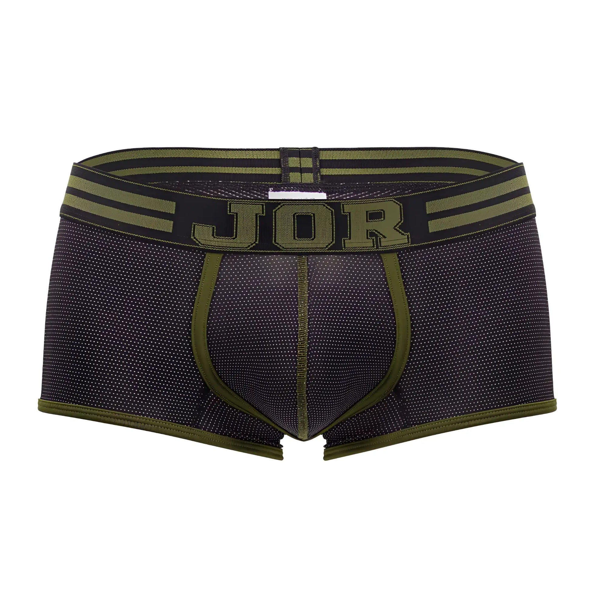 Black and olive green jor 2056 college trunks men’s boxer briefs with mesh texture and striped waistband