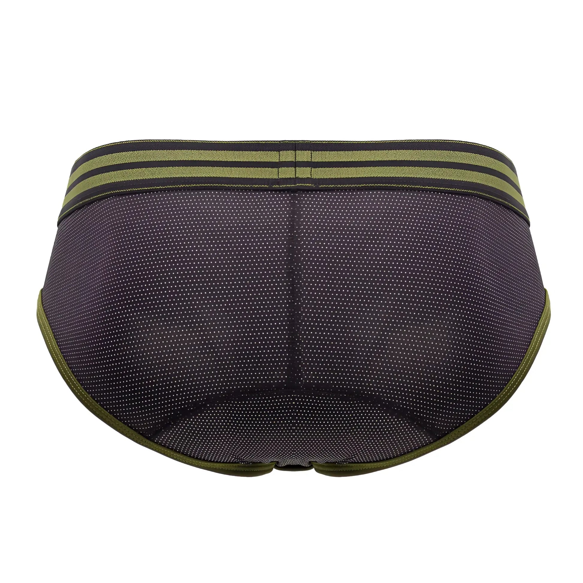Jor 2057 college briefs black dark gray mesh with olive green trim and two horizontal waistband stripes