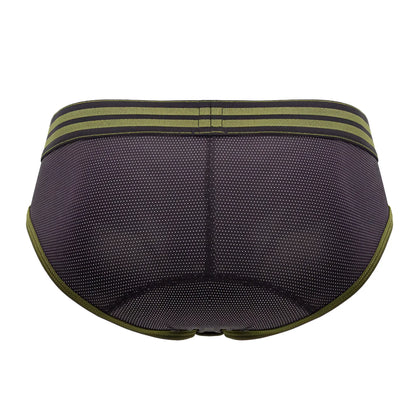 Jor 2057 college briefs black dark gray mesh with olive green trim and two horizontal waistband stripes