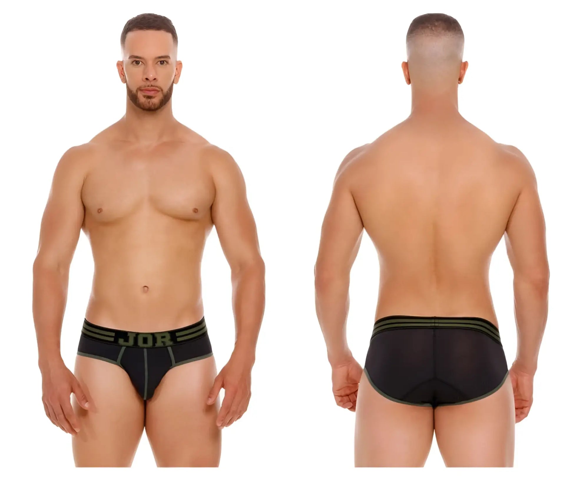 Black jor 2057 college briefs featuring olive green trim and textured mesh fabric for breathable comfort