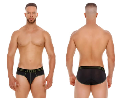 Black jor 2057 college briefs featuring olive green trim and textured mesh fabric for breathable comfort