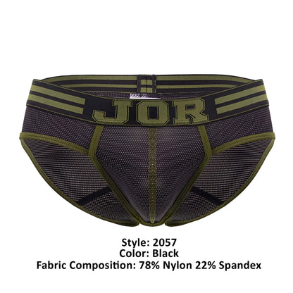 Black and olive green jor 2057 college briefs with breathable mesh fabric for athletic use