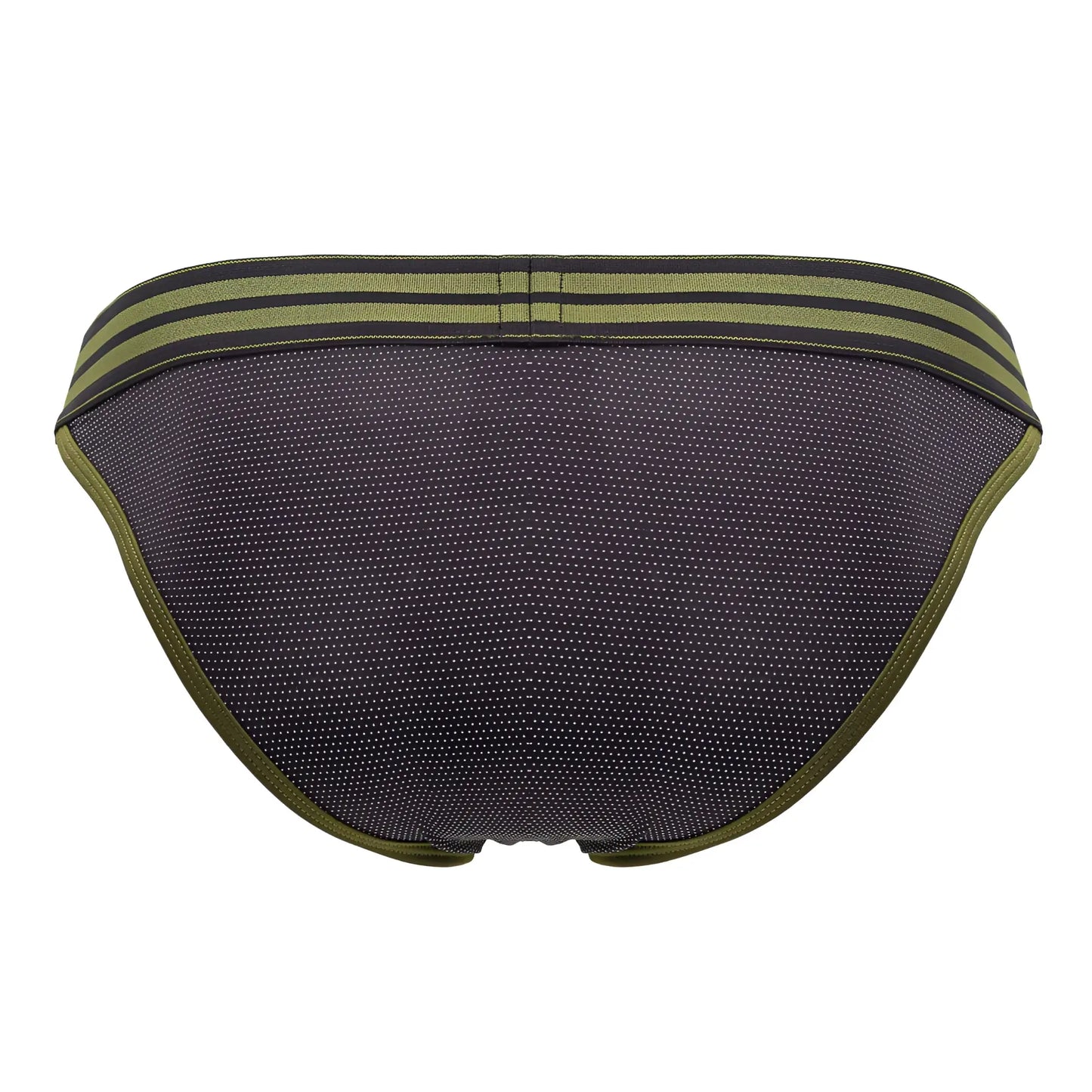 Black and olive green JOR 2058 college bikini briefs with textured mesh fabric and striped waistband