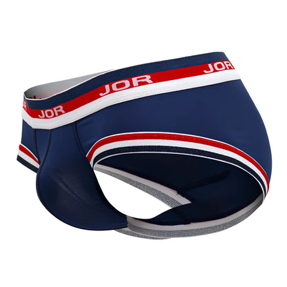 Navy blue jor 2062 sailor briefs for men with red and white striped trim in a comfortable fabric blend
