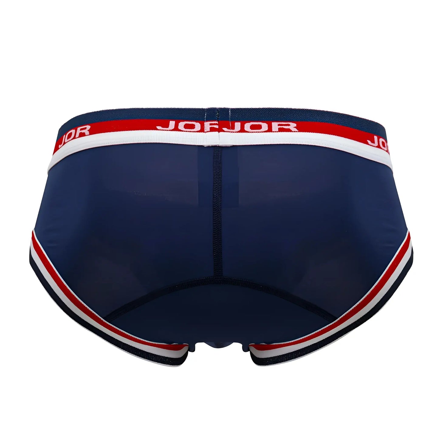 Navy blue joejor mesh briefs with red and white striped trim and branded waistband in JOR 2062 sailor style