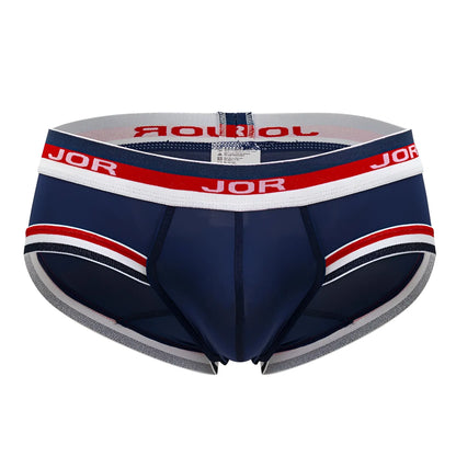 Navy blue jor 2062 sailor briefs with red white striped trim and matching elastic waistband logo for everyday wear