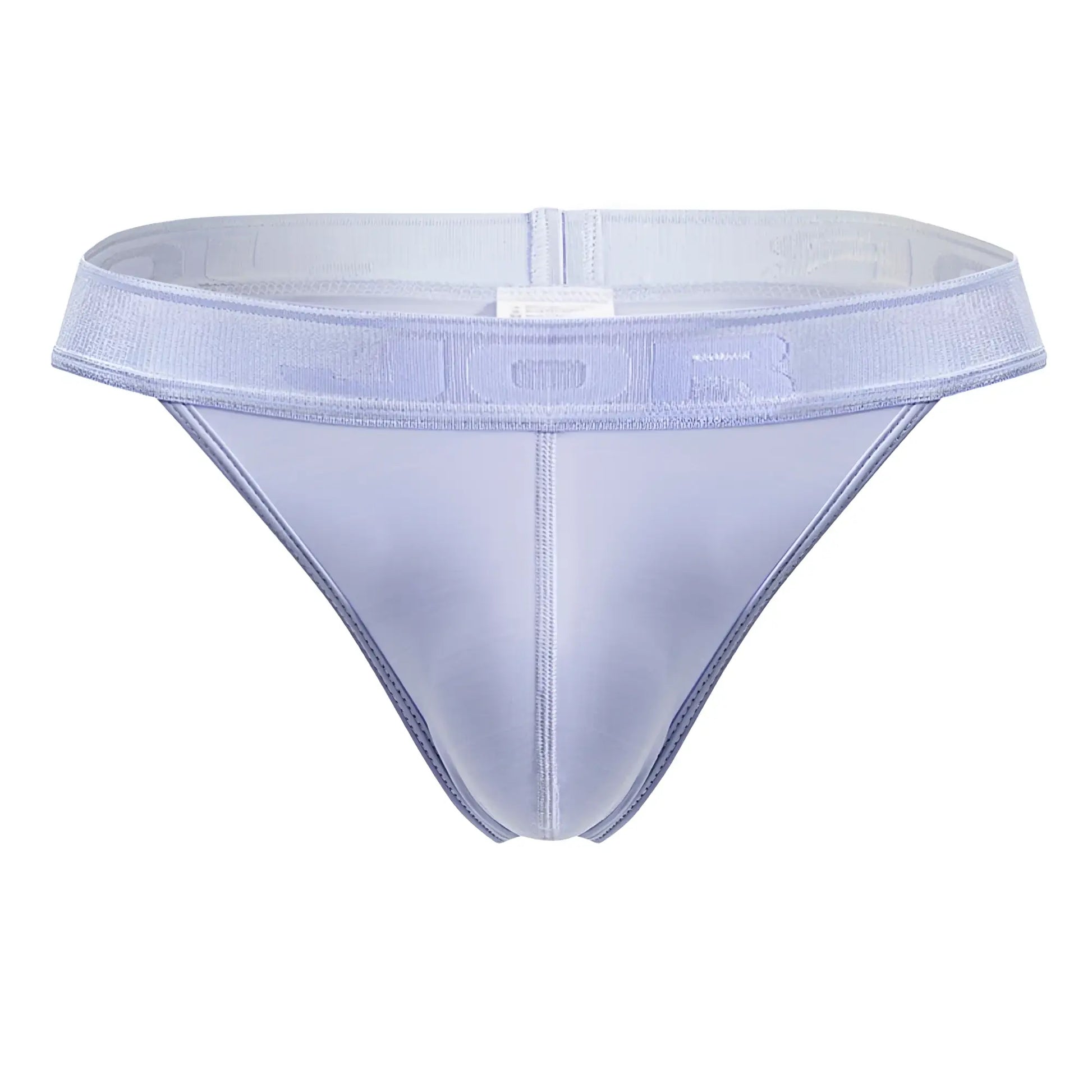 Light blue jor 2144 element thong in sheer mesh with matching elastic waistband embossed with branding