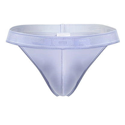 Light blue jor 2144 element thong in sheer mesh with matching elastic waistband embossed with branding