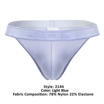 Light blue JOR 2144 element thong made of 78% nylon 22% elastane with sheer fabric and textured waistband