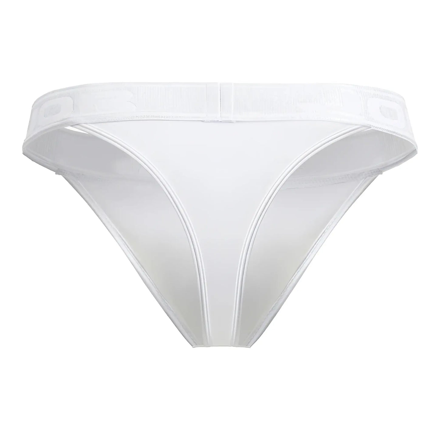 White sheer mesh thong with wide elastic waistband featuring subtle branding jor 2144 element thongs color white