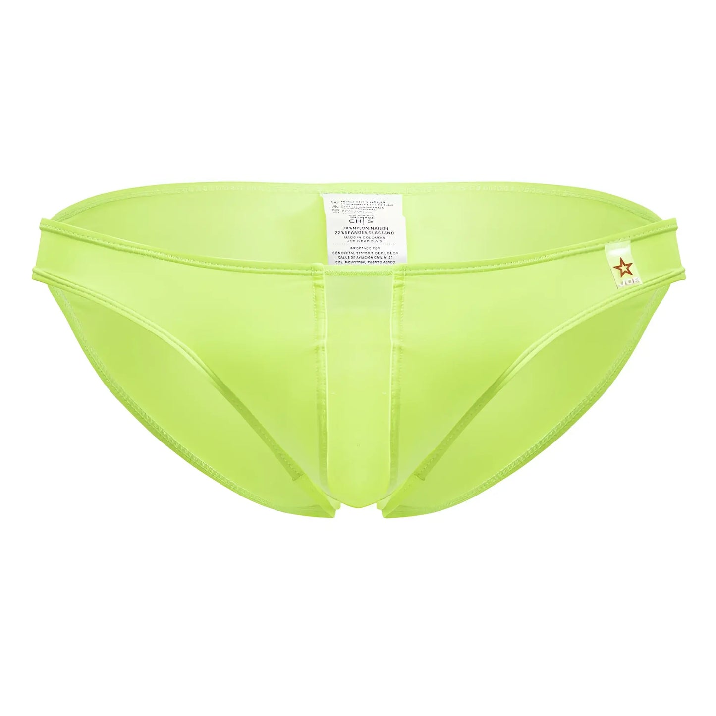 Vibrant lime green jor 2150 apolo bikini men’s briefs with sleek form-fitting design and subtle stitching details