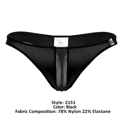 Black jor 2151 apolo thong with sheer mesh panel down center and elastic waistband showing front view