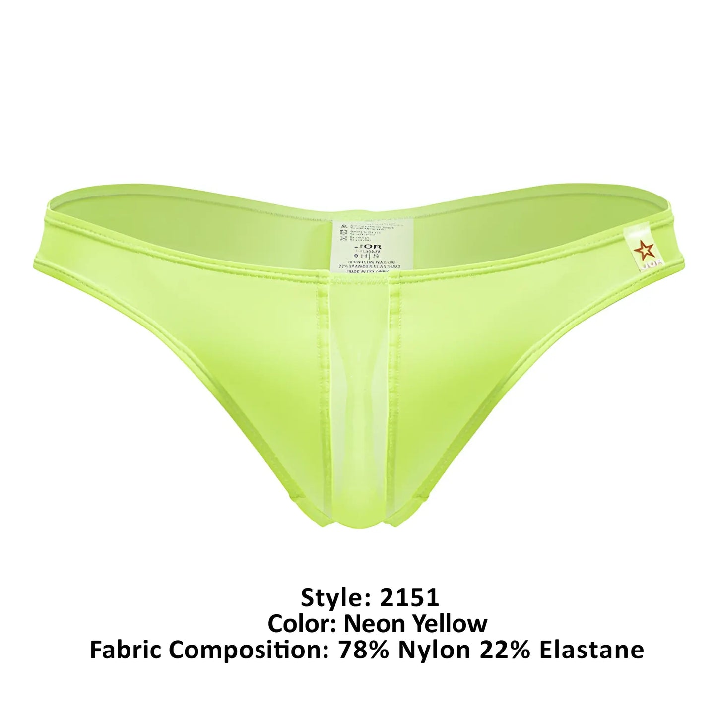 Neon yellow JOR 2151 Apolo thong bikini bottom with sleek form-fitting design made of 78 nylon and 22 elastane