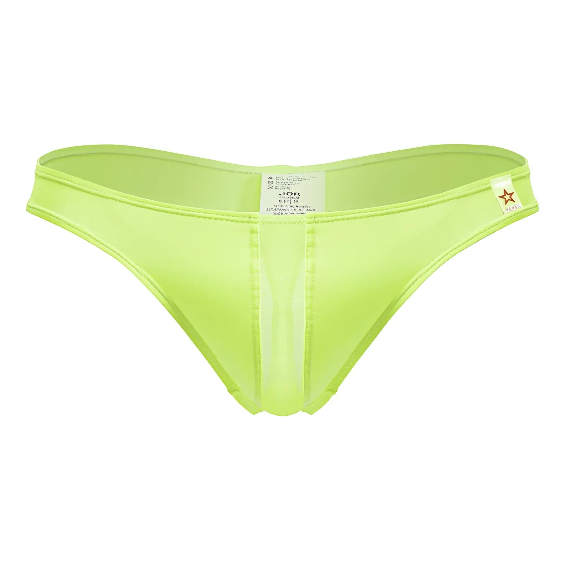 Bright lime green sheer mesh jor 2151 apolo thong with minimalist design and small star logo on the side