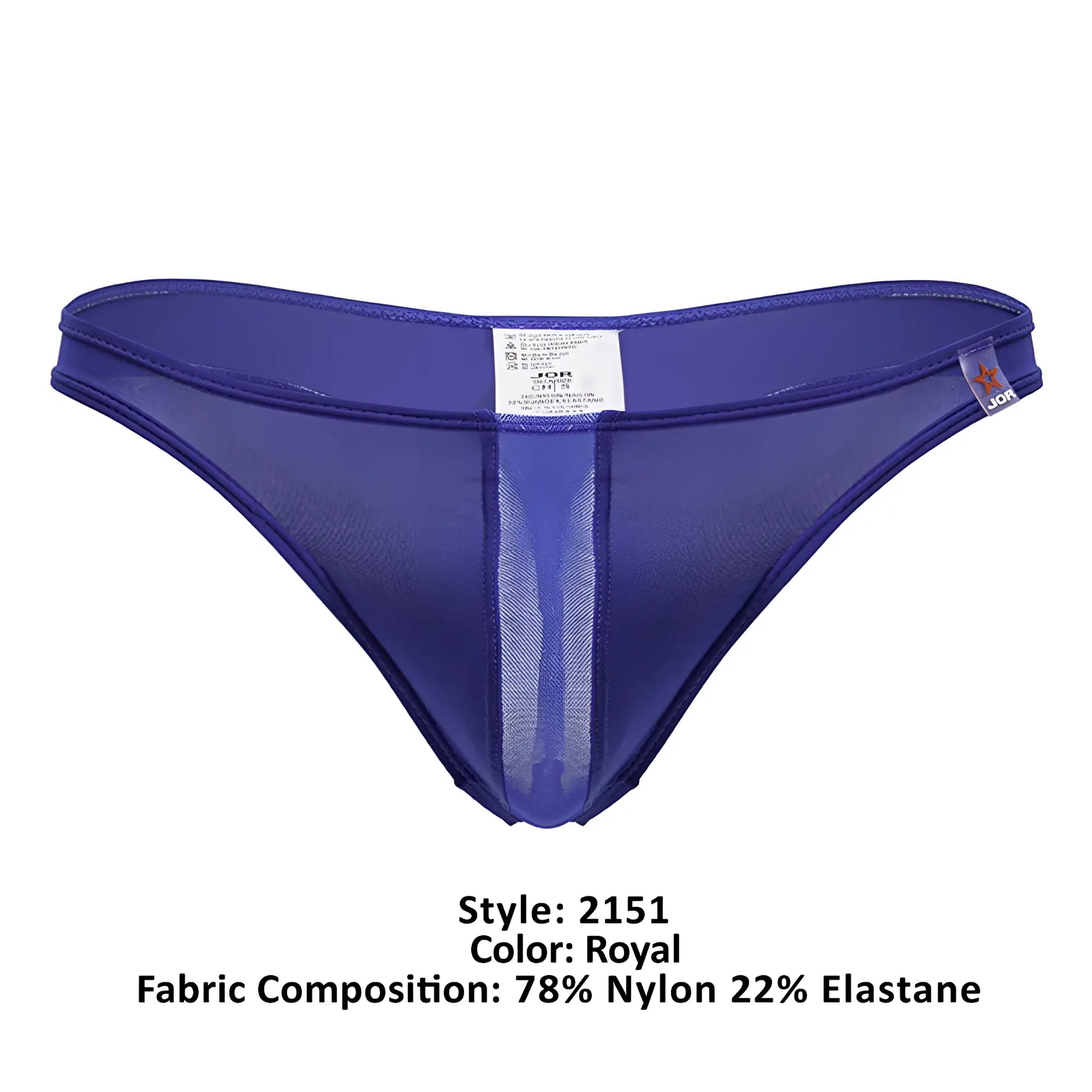 Royal blue sheer mesh thong jor 2151 apolo thongs with solid fabric panel and elasticized waistband