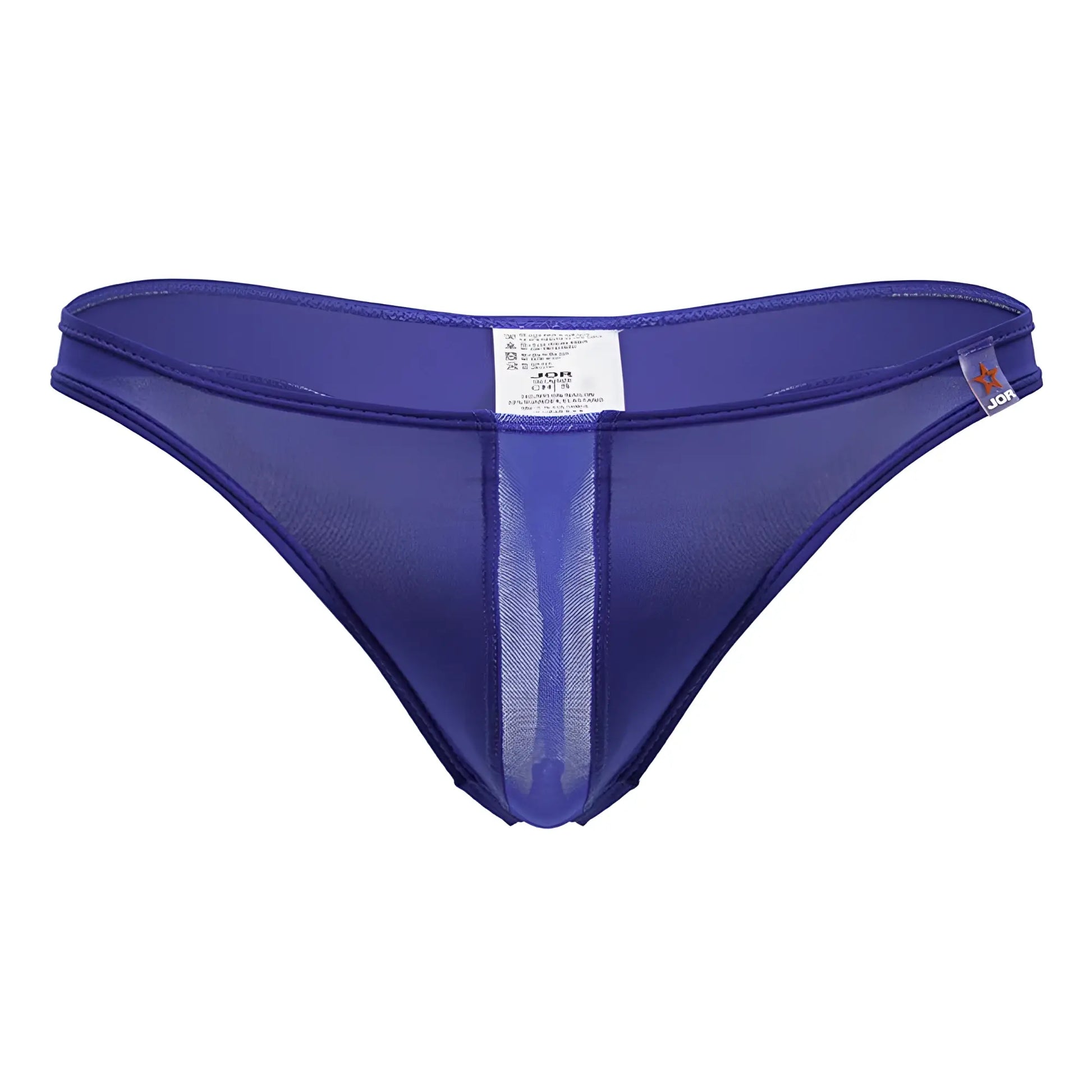 Purple sheer mesh thong with solid fabric waistband and side seam jor 2151 apolo thongs color royal front view