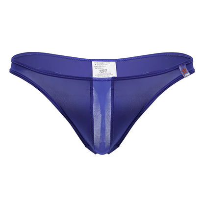Purple sheer mesh thong with solid fabric waistband and side seam jor 2151 apolo thongs color royal front view