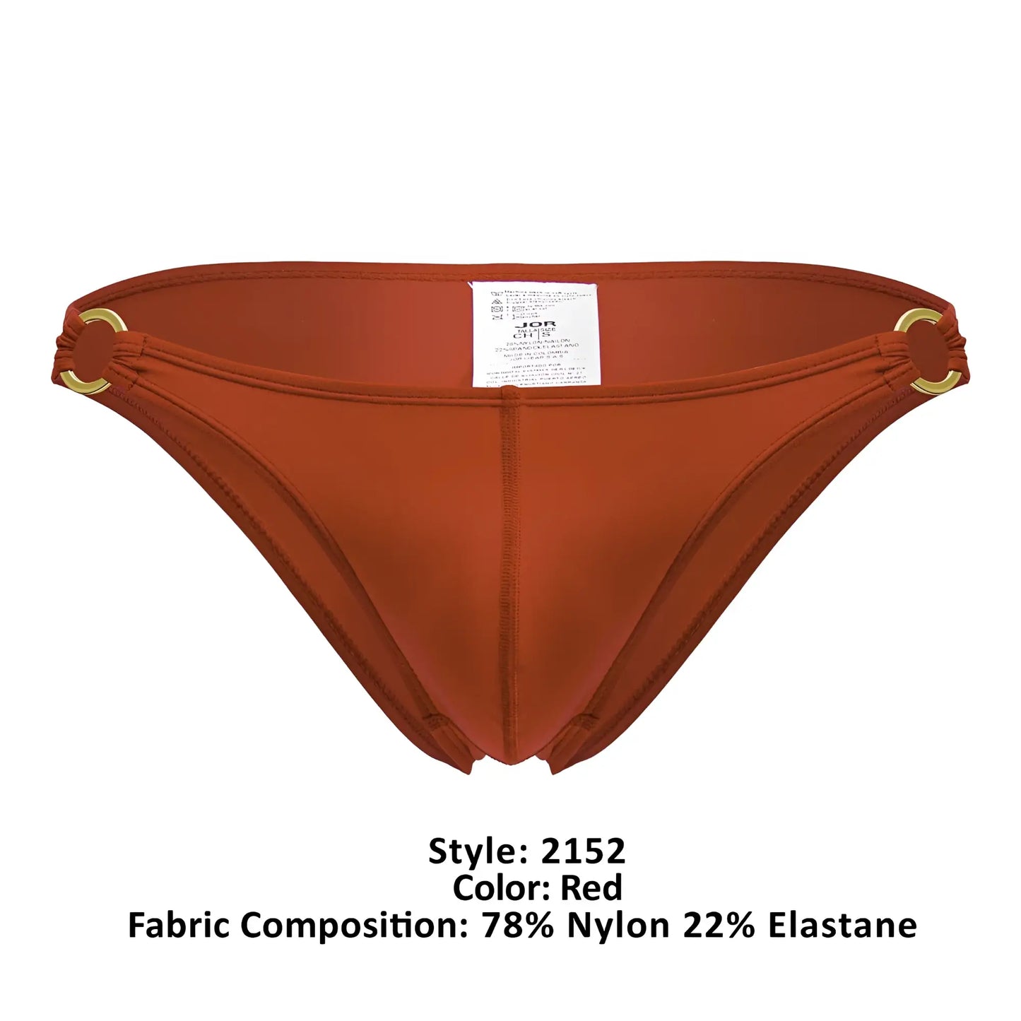 Red jor 2152 magnus bikini bottom in red with gold-tone metal rings at the sides for a stylish beach look
