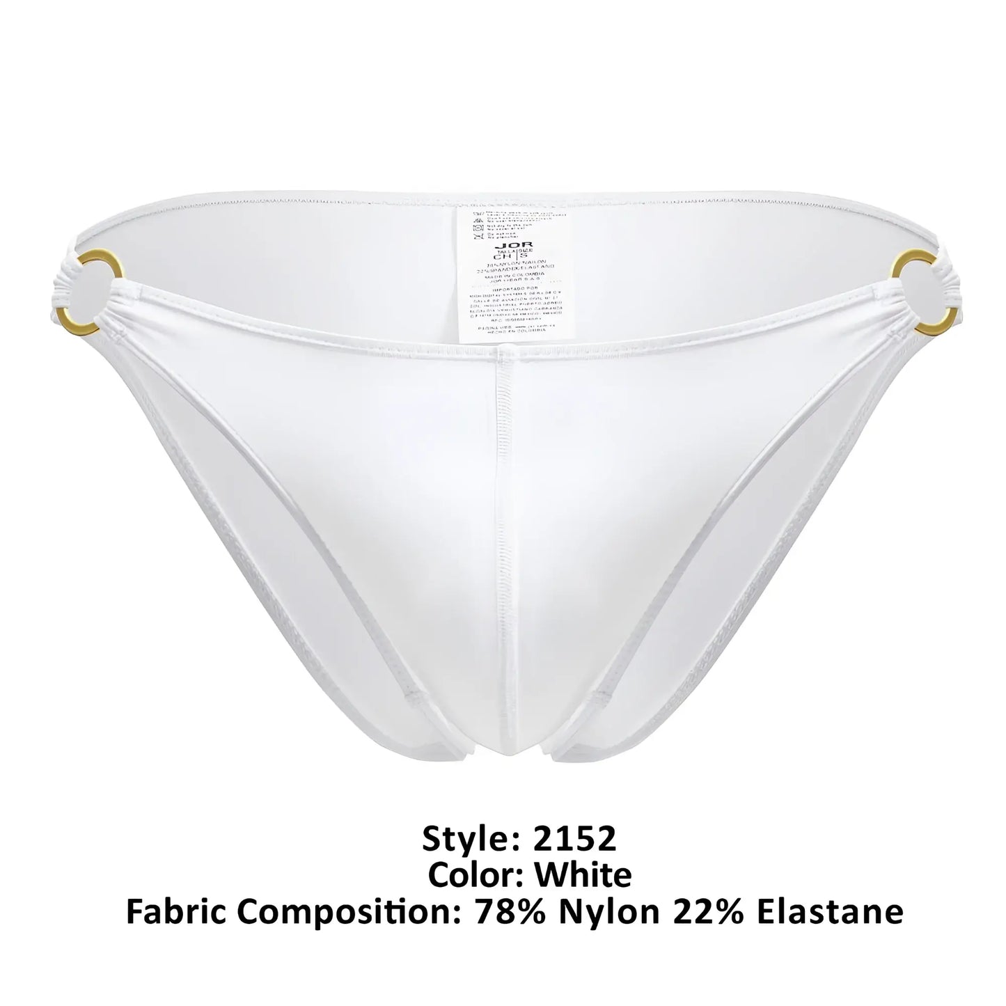 White nylon and elastane magnus bikini bottom with gold-tone metal rings at the sides by JOR 2152