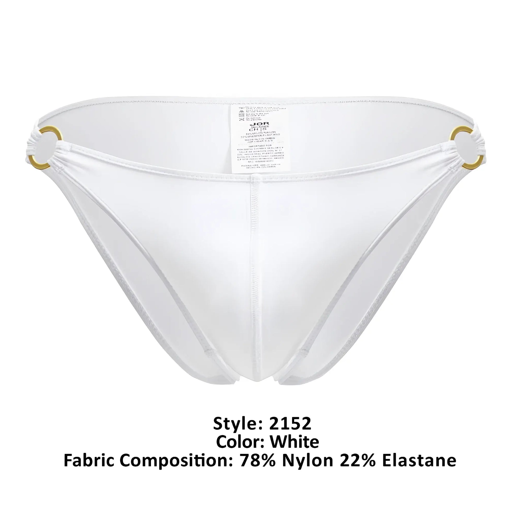 White nylon and elastane magnus bikini bottom with gold-tone metal rings at the sides by JOR 2152