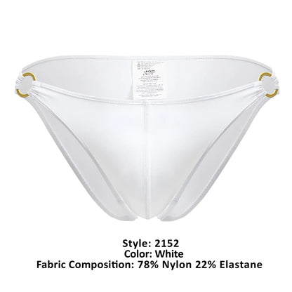 White nylon and elastane magnus bikini bottom with gold-tone metal rings at the sides by JOR 2152