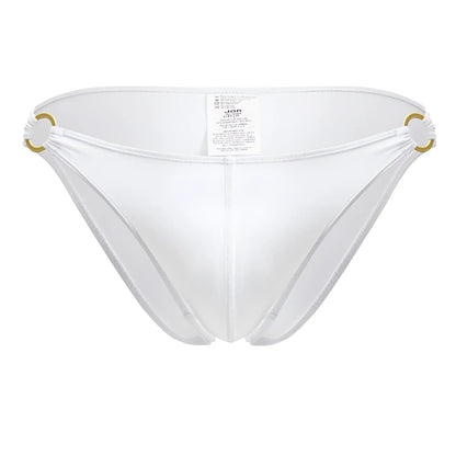 White sheer mesh bikini bottom with gold toned rings at the sides from jor 2152 magnus bikini collection