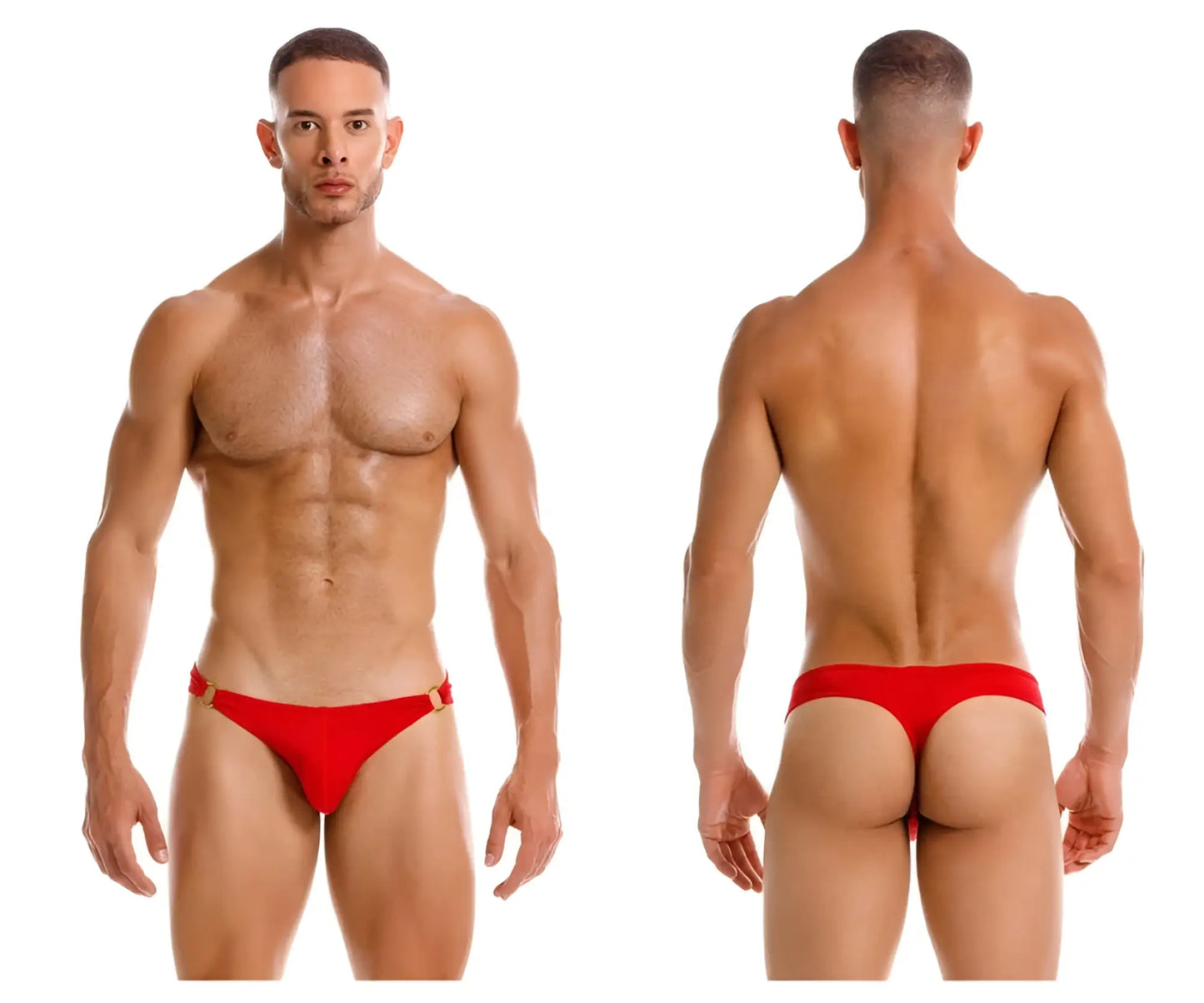 Red thong briefs with gold-tone metal accents from jor 2153 magnus thongs in vibrant red color