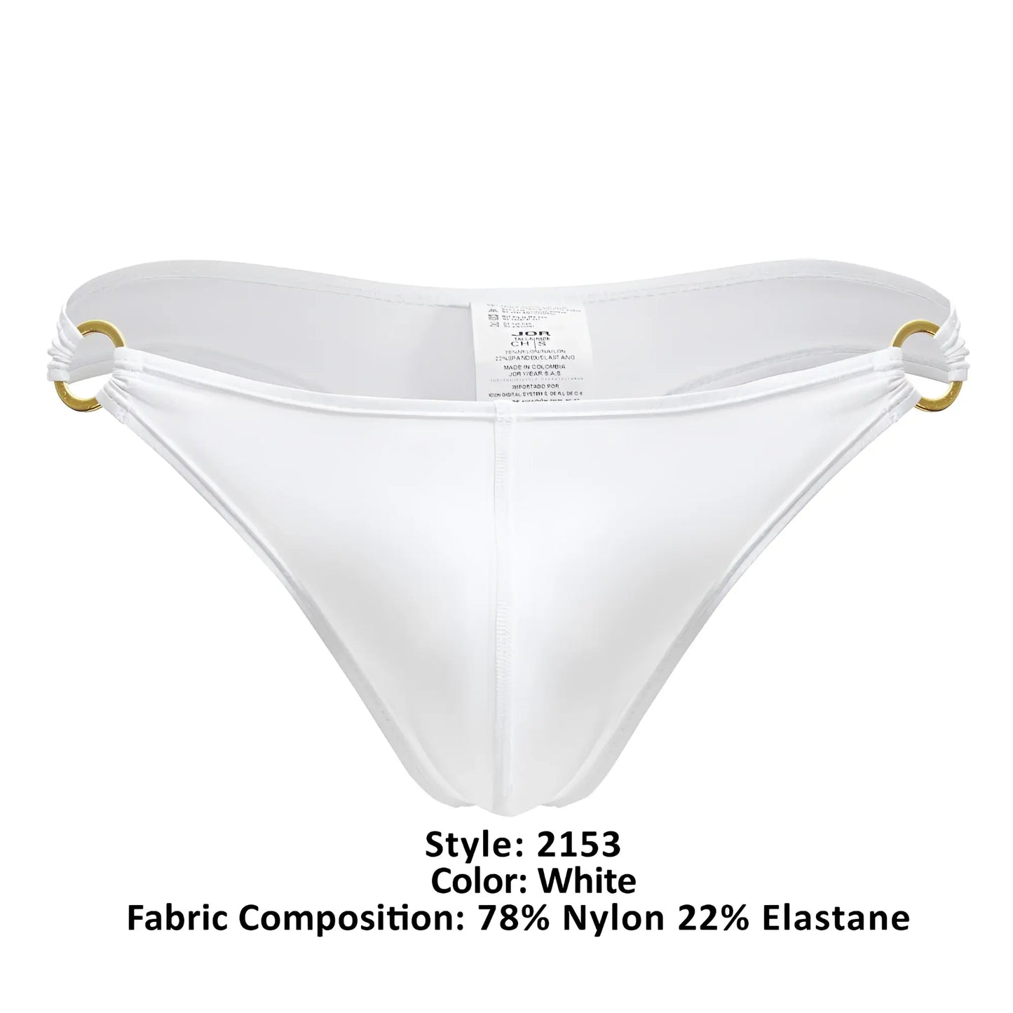 White mens thong jor 2153 magnus with gold-tone metal rings and smooth nylon elastane fabric in white