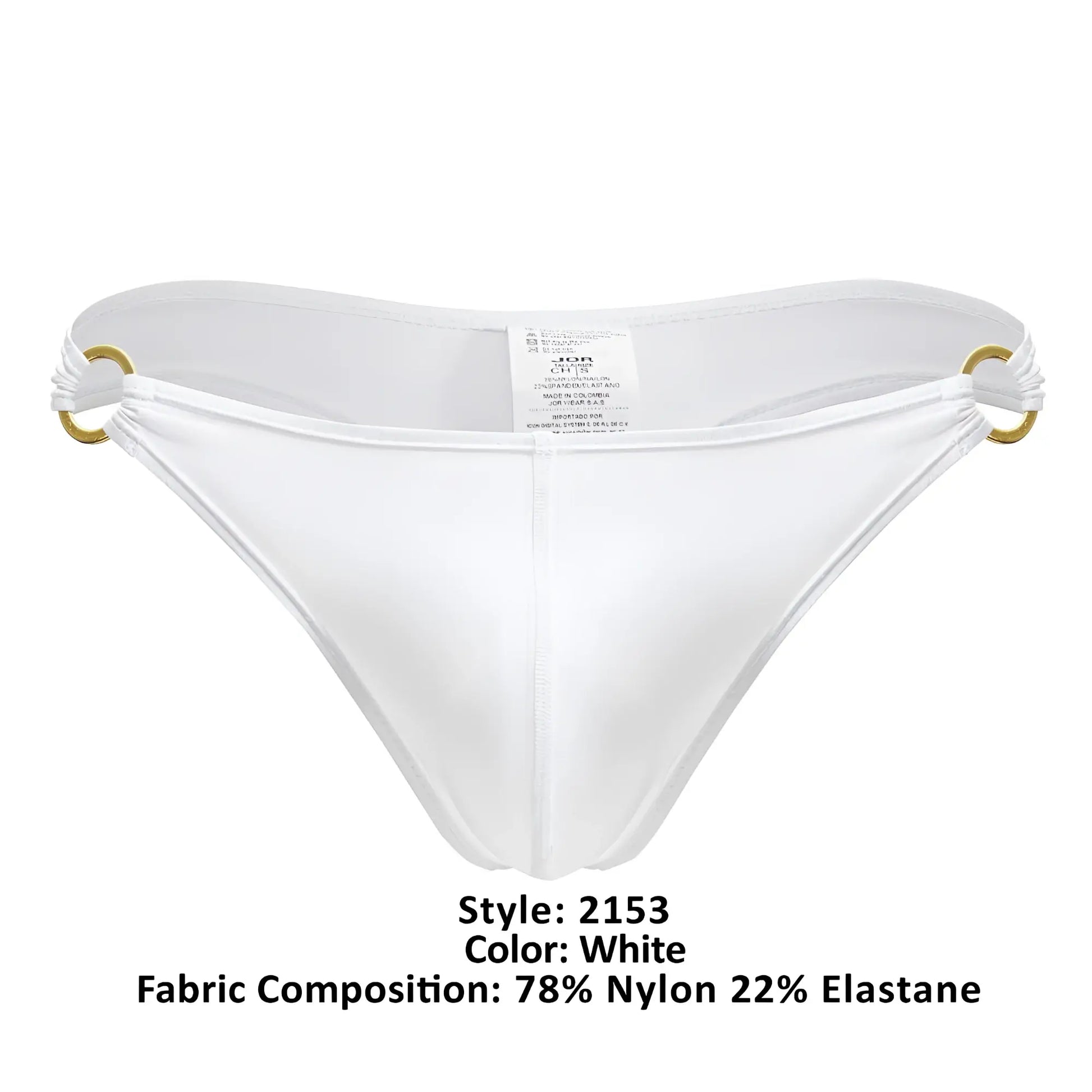 White mens thong jor 2153 magnus with gold-tone metal rings and smooth nylon elastane fabric in white