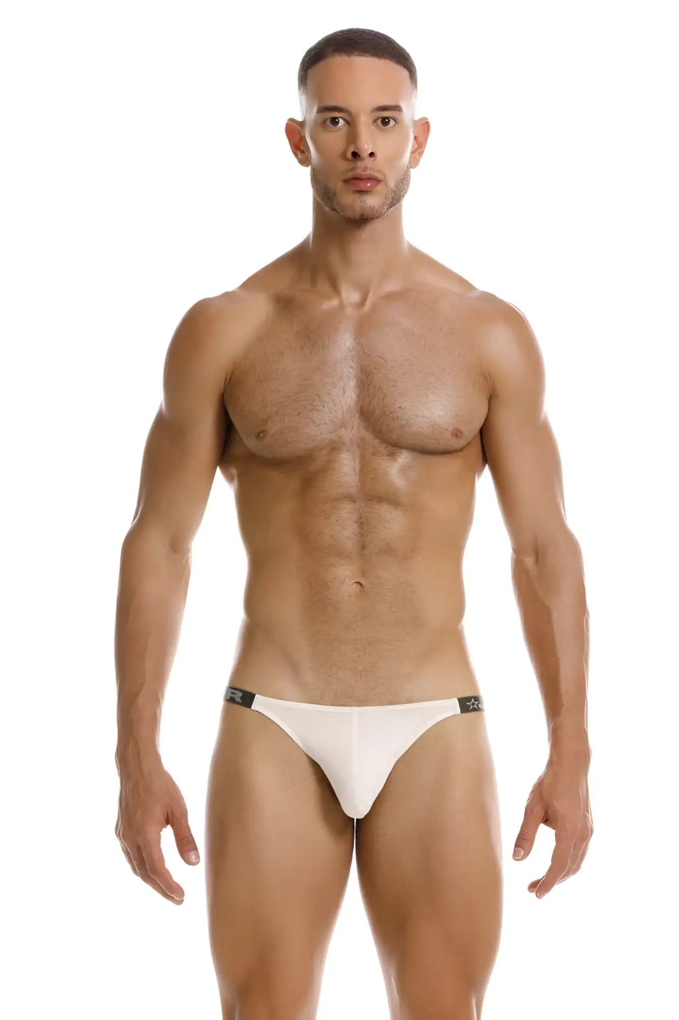 Jor 2156 eros bikini briefs in beige with white fabric and black trim waistband for athletic use