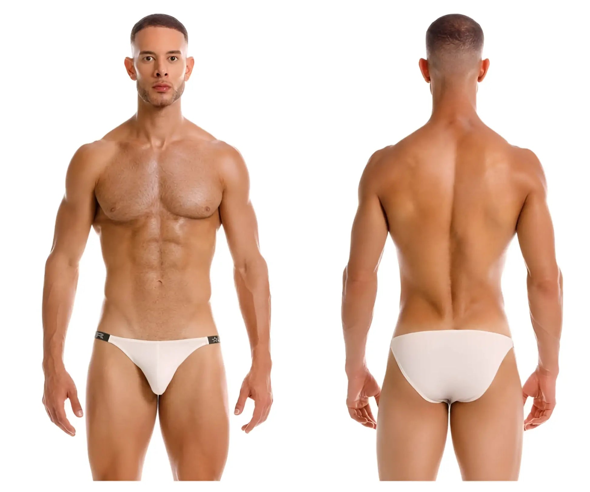 White briefs with black waistband trim in jor 2156 eros bikini beige showing front view