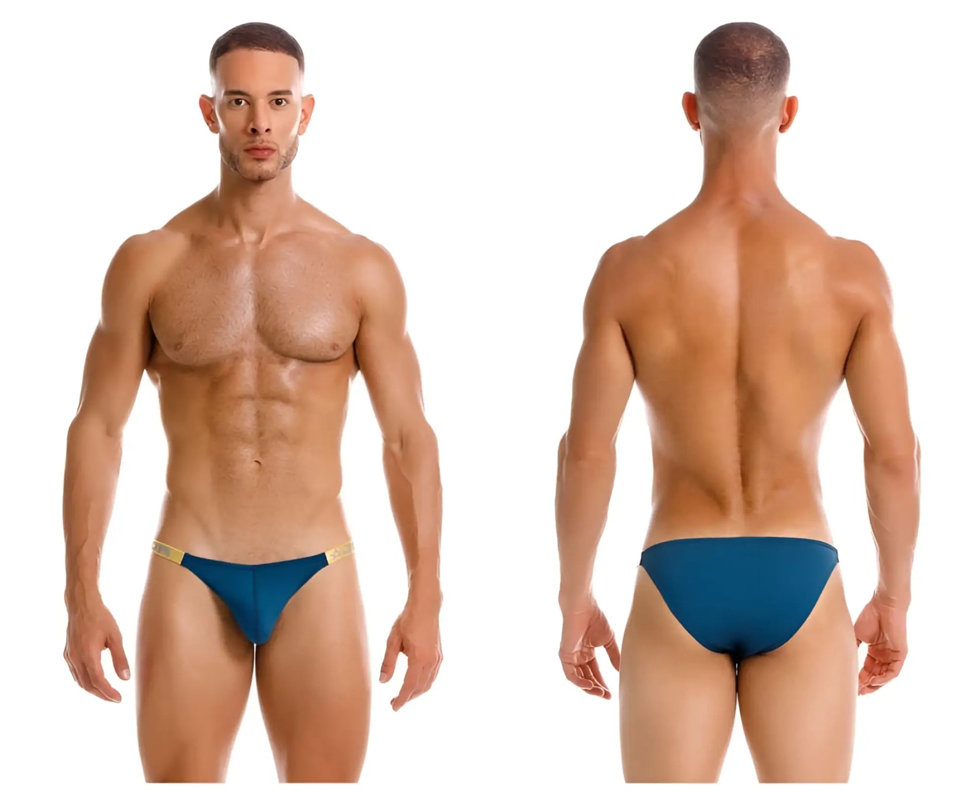 Blue swim trunks with gold trim from jor 2156 eros bikini color petrol for stylish beachwear