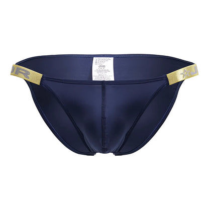 Navy blue satin briefs with gold elastic waistband and star logo jor 2156 eros bikini color petrol front view