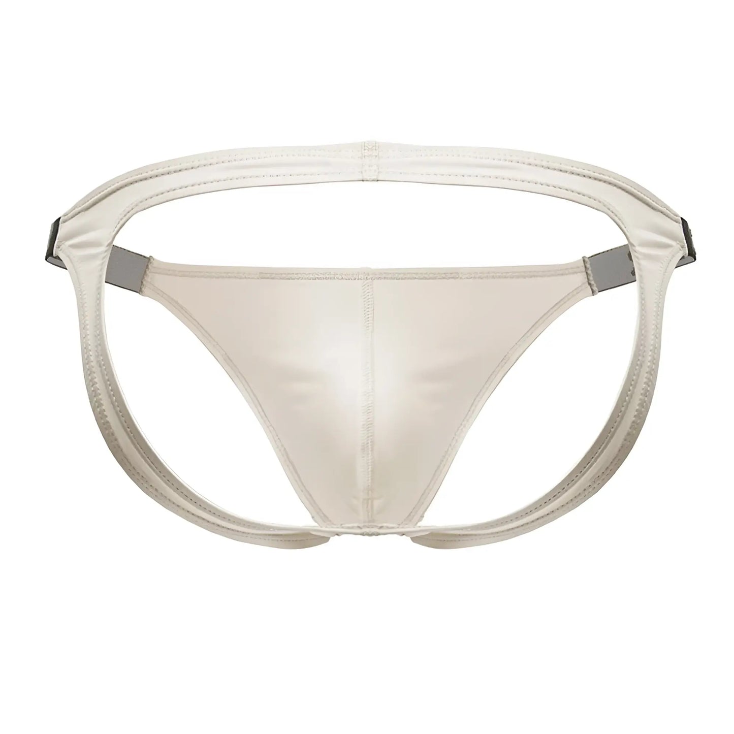 Beige jor 2157 eros jockstrap in cream satin briefs with sleek minimalist design and gray metallic side straps