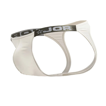 Jor 2157 eros beige men’s briefs with black elastic waistband featuring jor brand name and star logo