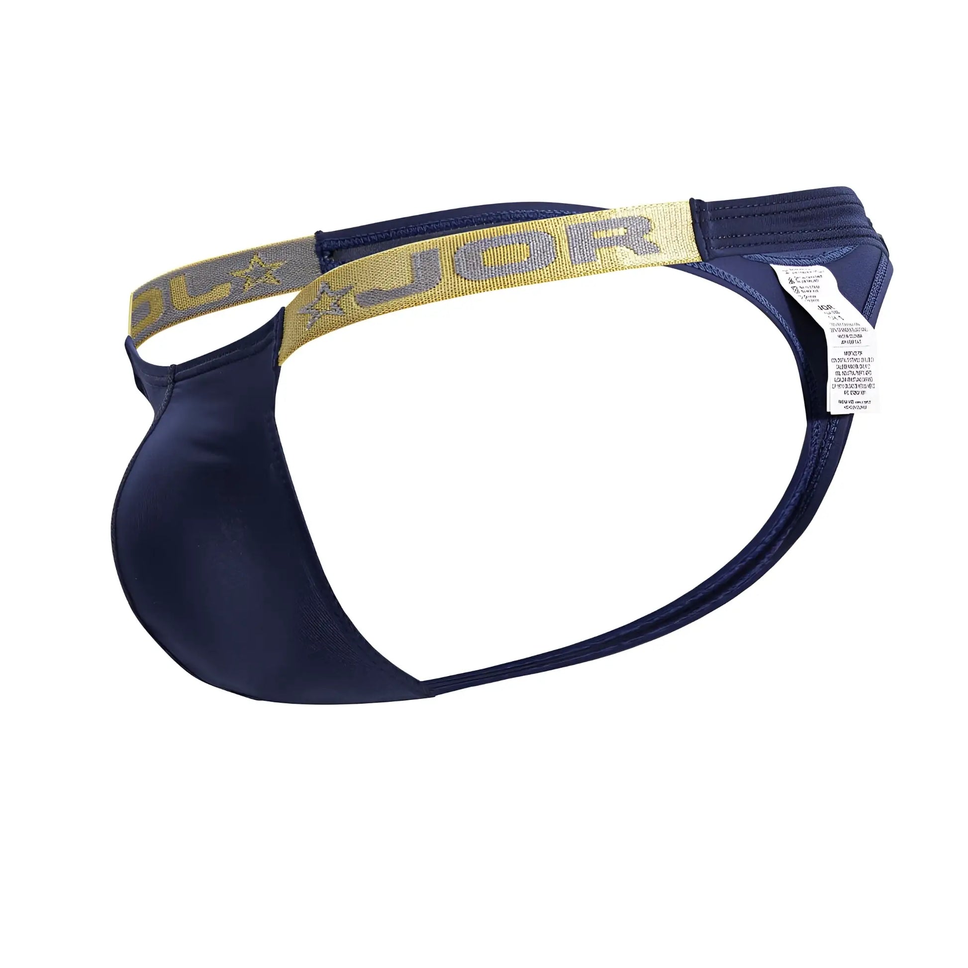 Navy blue JOR 2158 Eros thong with gold and gray star logo elastic waistband in petrol color front view