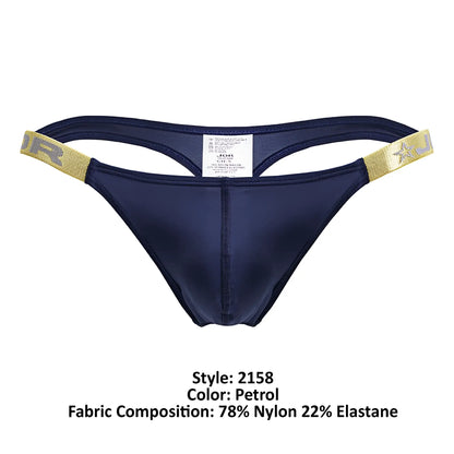 Navy blue jon brand thong with gold-trimmed waistband and star logo in jor 2158 eros thongs color petrol