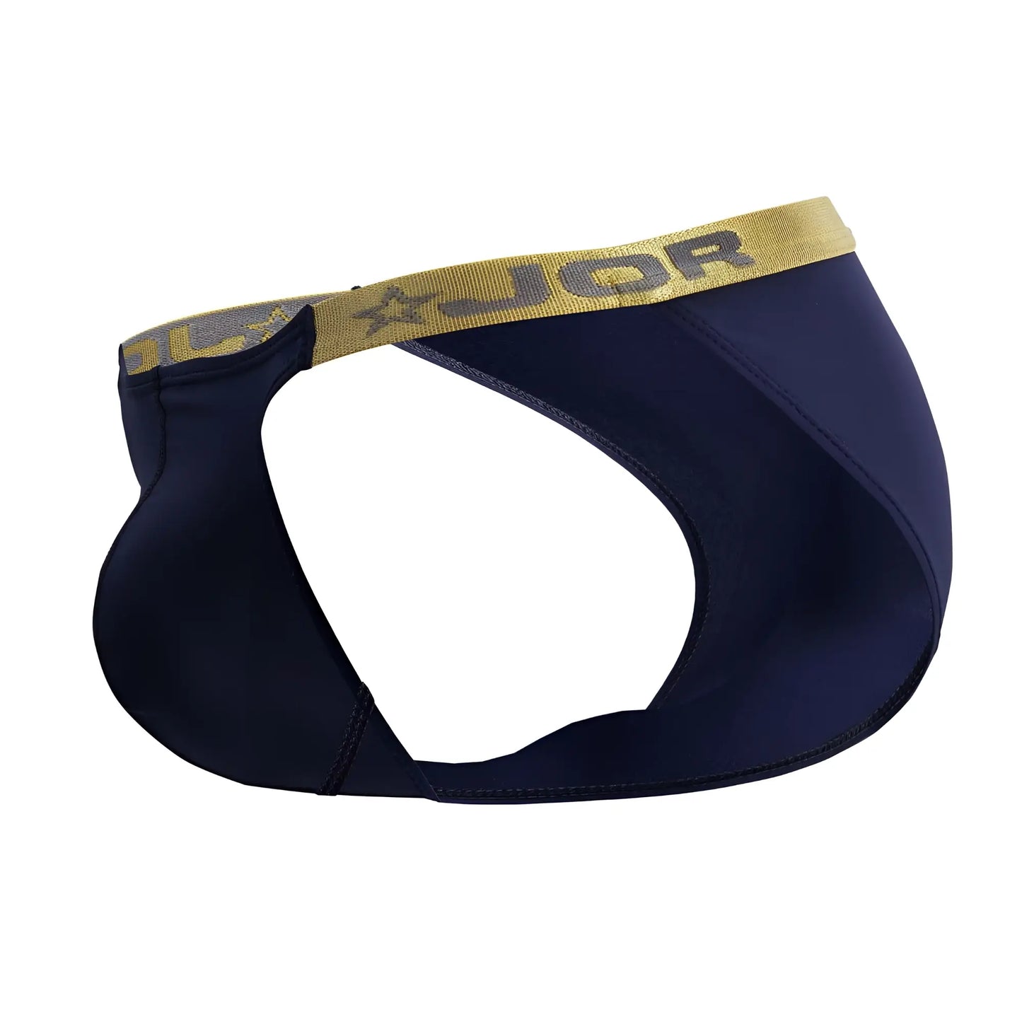 Navy blue jor 2159 ares bikini briefs with gold elastic waistband featuring jor logo and star design