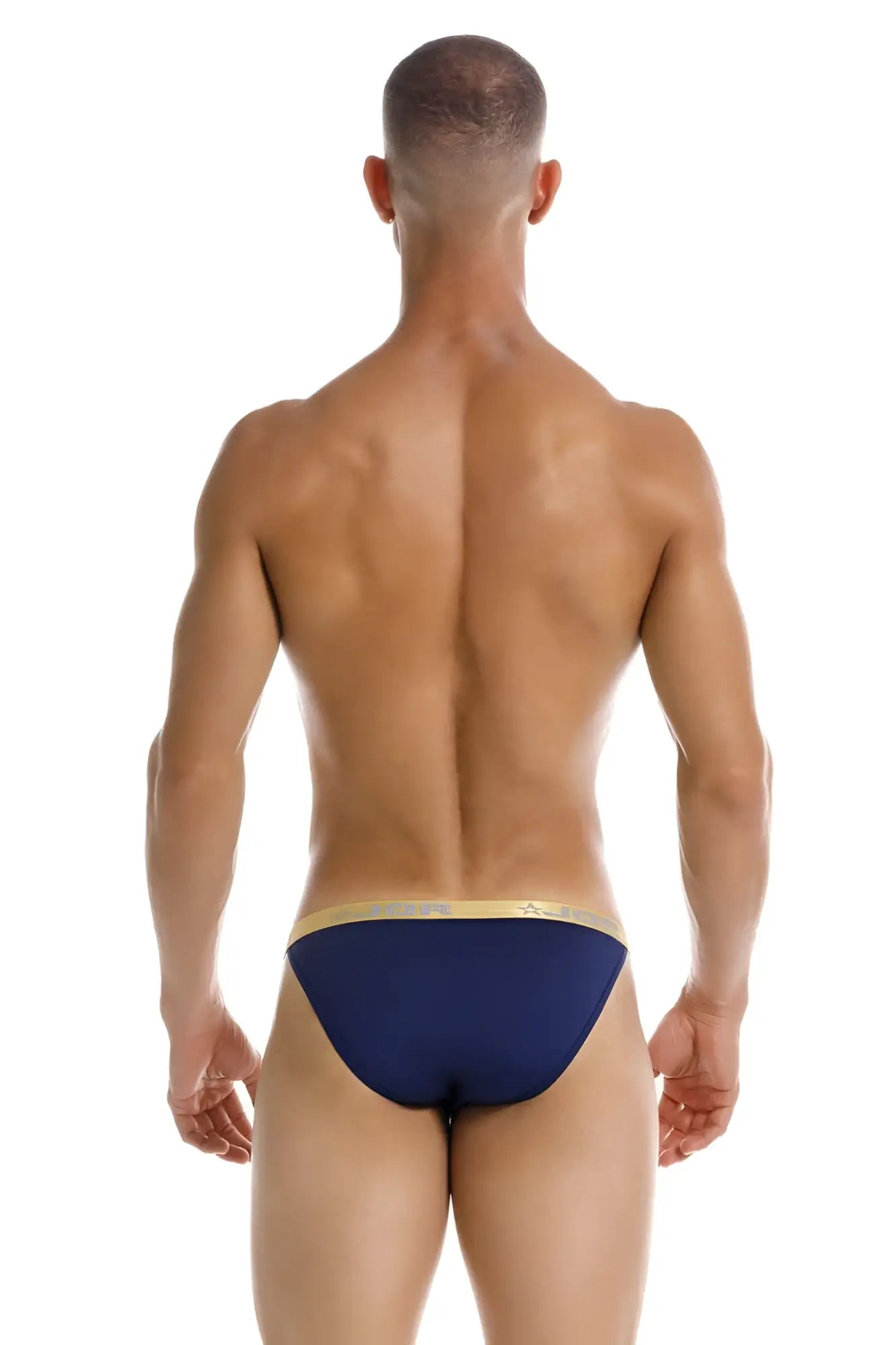 Navy blue JOR 2159 Ares bikini briefs with gold trim waistband made from soft breathable fabric