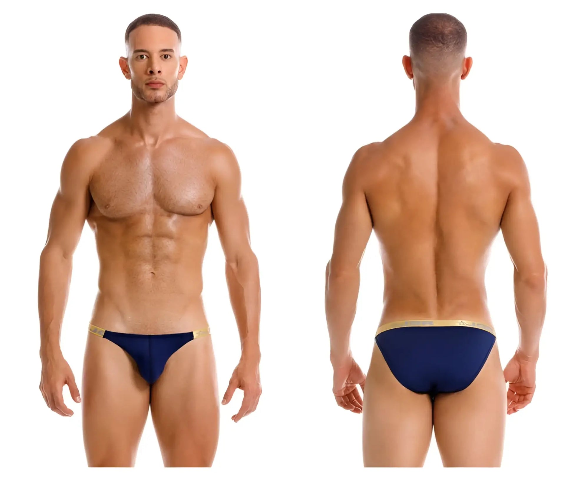 Navy blue jor 2159 ares bikini briefs with gold trim waistband made from comfortable fabric for everyday wear