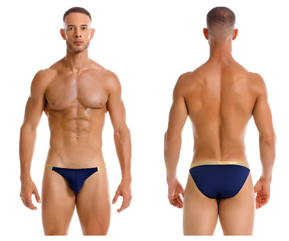 Navy blue jor 2159 ares bikini briefs with gold trim waistband made from comfortable fabric for everyday wear