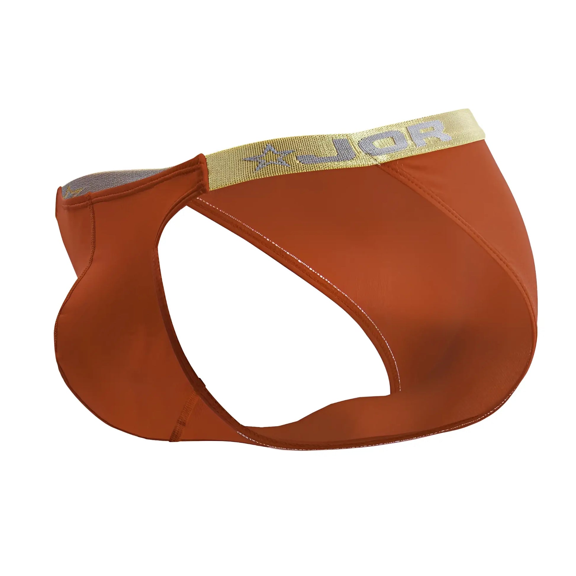 Brown jor 2159 ares bikini briefs in red with a gold waistband featuring the logo visible from the front