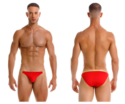 Red jor 2159 ares bikini swim trunks with gold trim designed for stylish beachwear